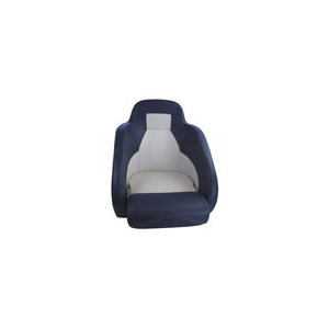 ELITE CAPITAN CHAIR BUCKET HELM SEAT WITH FLIP-UP BOLSTER WHITE / BLUE & LIGHT BEIGE STITCHING