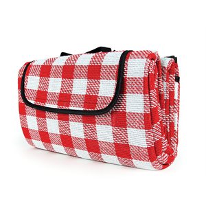 picnic blanket, red and white checkered, 51" x 59"